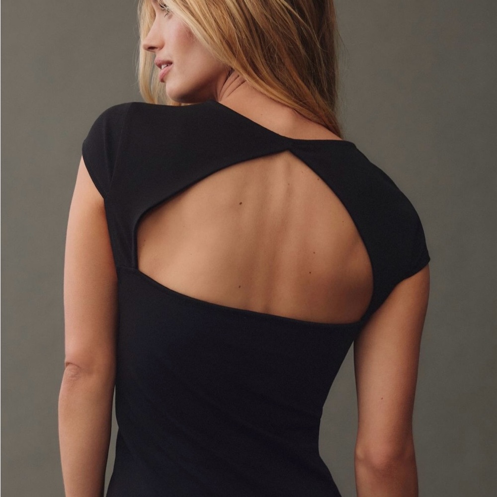Maeve Black Square Neck Cap Sleeve Top - Picture 2 of 5
